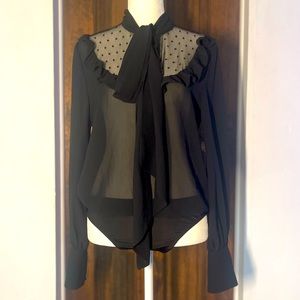 Nasty Gal Black Sheer Blouse bodysuit with tie neck
